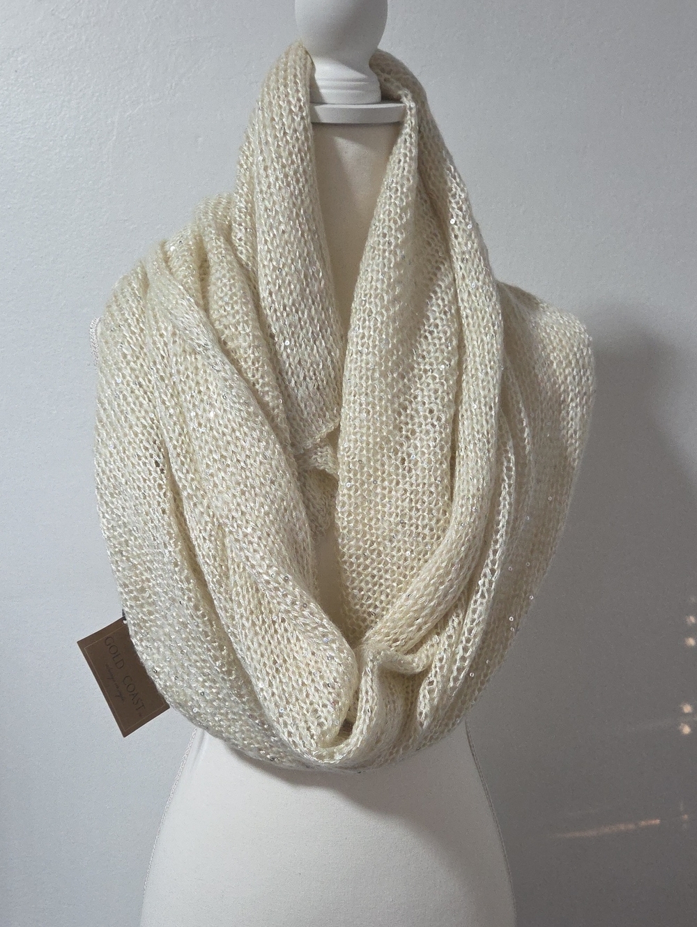 Gold Coast Cream Open Weave Scarf With Sequins NWT